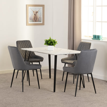 Marlow & Avery Dining Set (X4 Chairs) - White Marble/Grey Velvet