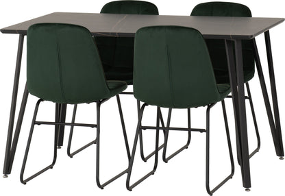 Marlow & Lukas Dining Set (X4 Chairs) - Black Marble/Emerald Green Velvet