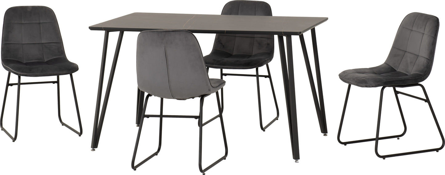 Marlow & Lukas Dining Set (X4 Chairs) - Black Marble/Grey Velvet