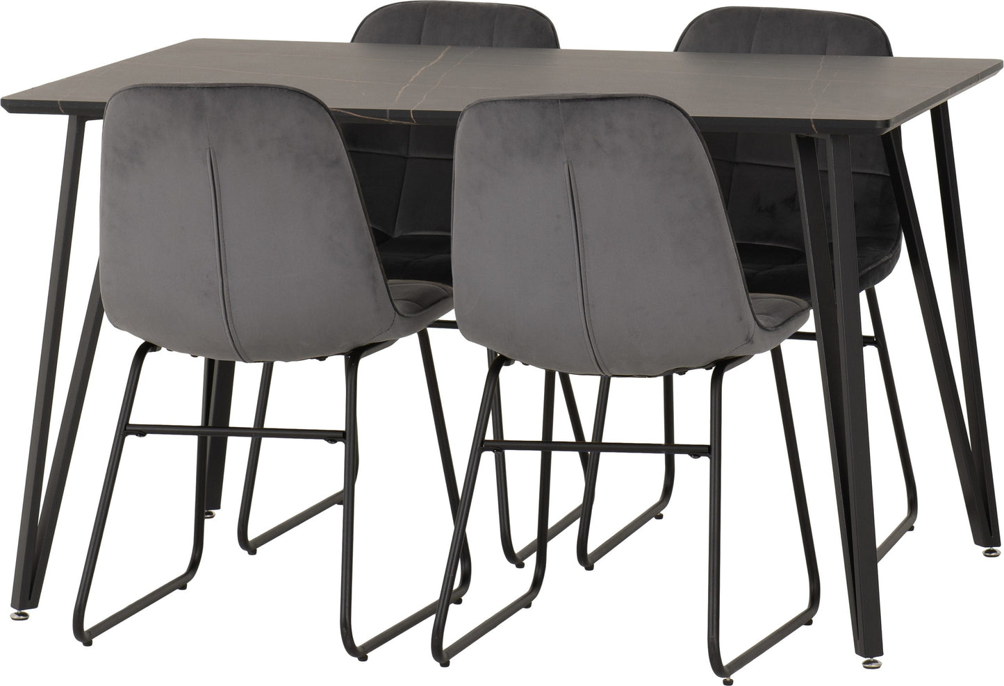 Marlow & Lukas Dining Set (X4 Chairs) - Black Marble/Grey Velvet