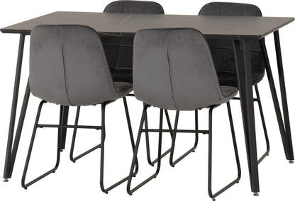 Marlow & Lukas Dining Set (X4 Chairs) - Black Marble/Grey Velvet