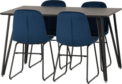 Marlow & Lukas Dining Set (X4 Chairs) - Black Marble/Sapphire Blue Velvet