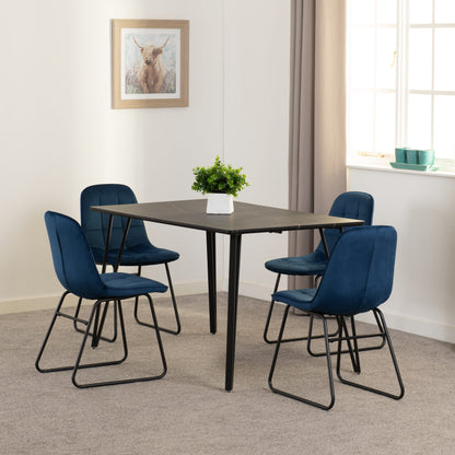 Marlow & Lukas Dining Set (X4 Chairs) - Black Marble/Sapphire Blue Velvet