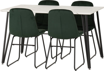 Marlow & Lukas Dining Set (X4 Chairs) - White Marble/Emerald Green Velvet