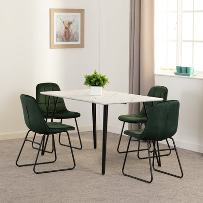 Marlow & Lukas Dining Set (X4 Chairs) - White Marble/Emerald Green Velvet