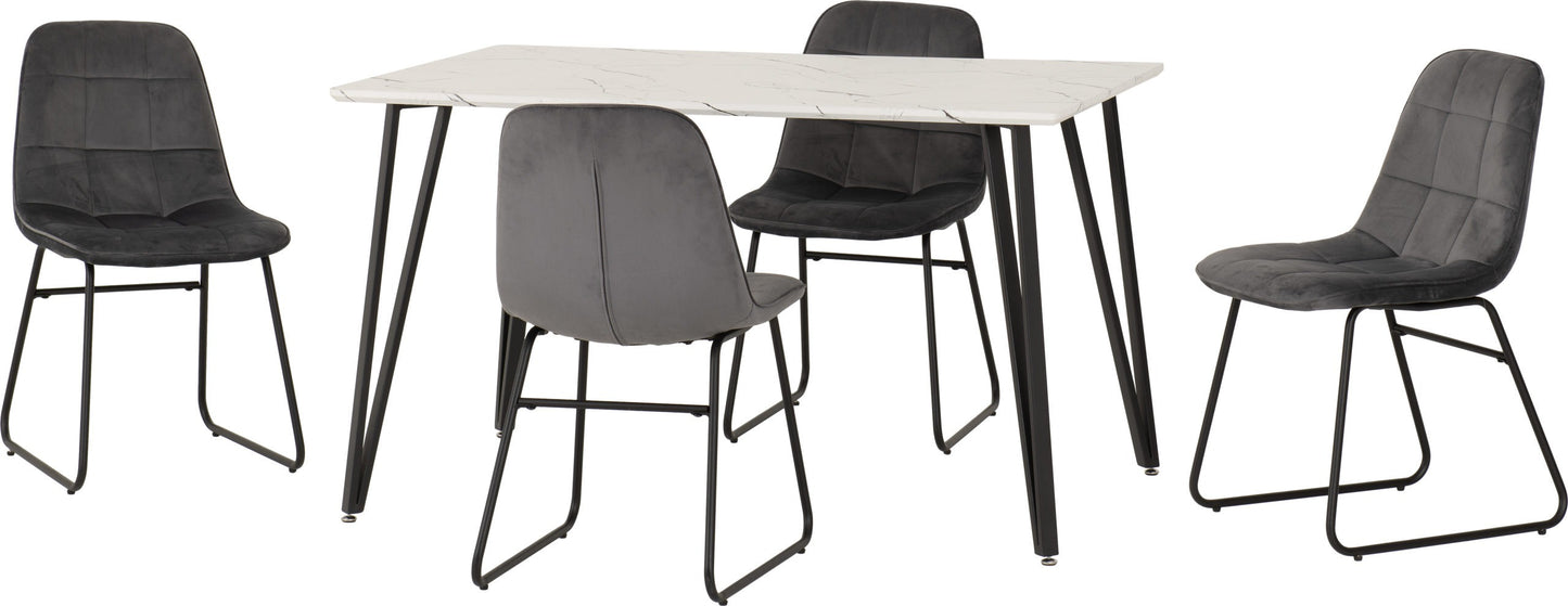 Marlow & Lukas Dining Set (X4 Chairs) - White Marble/Grey Velvet