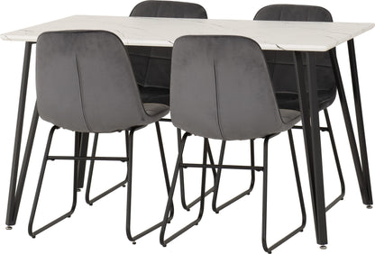 Marlow & Lukas Dining Set (X4 Chairs) - White Marble/Grey Velvet