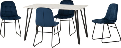 Marlow & Lukas Dining Set (X4 Chairs) - White Marble/Sapphire Blue Velvet