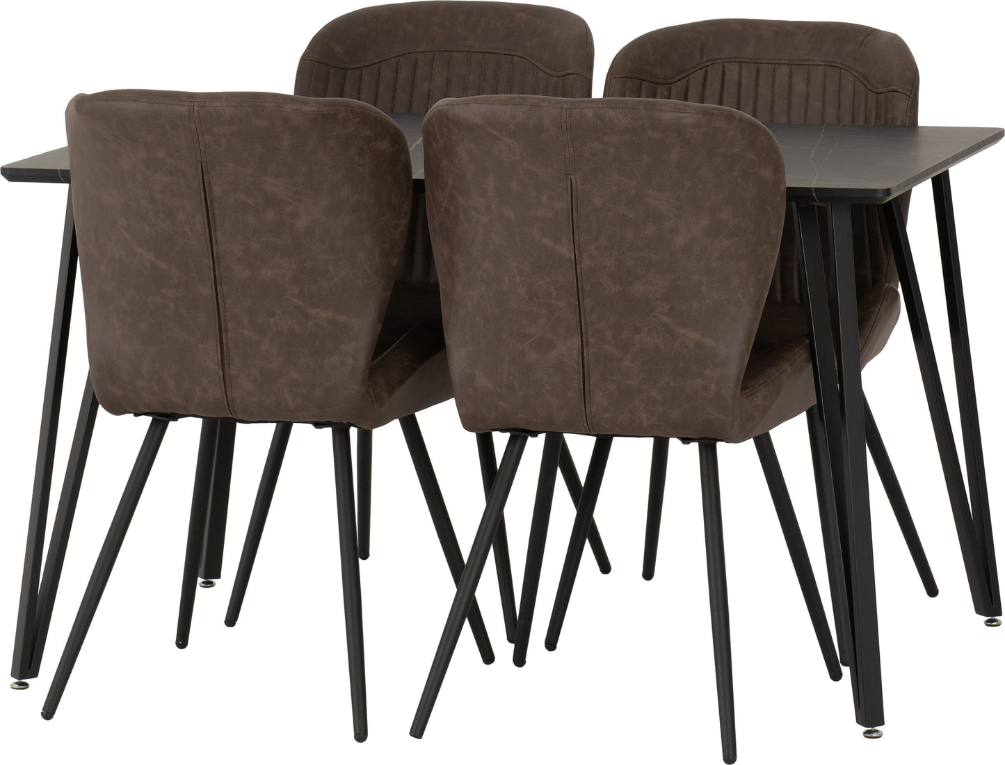 Marlow & Quebec Dining Set (X4 Chairs) - Black Marble/Brown Pu