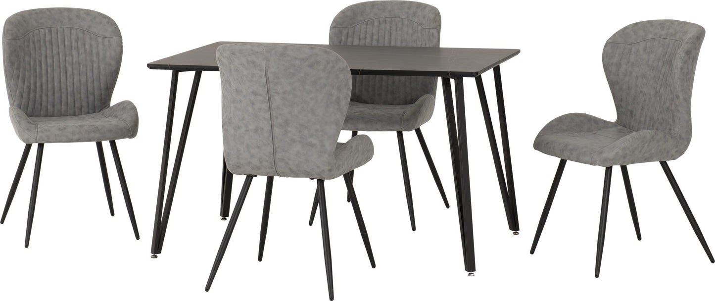 Marlow & Quebec Dining Set (X4 Chairs) - Black Marble/Grey Pu