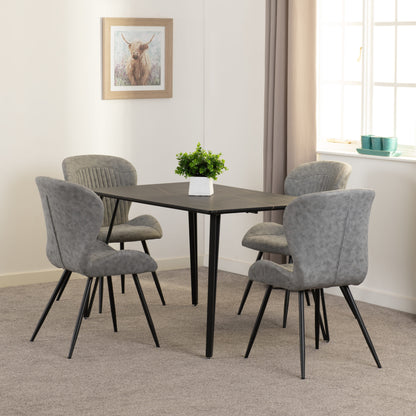 Marlow & Quebec Dining Set (X4 Chairs) - Black Marble/Grey Pu
