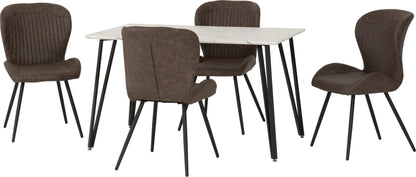 Marlow & Quebec Dining Set (X4 Chairs) - White Marble/Brown Pu