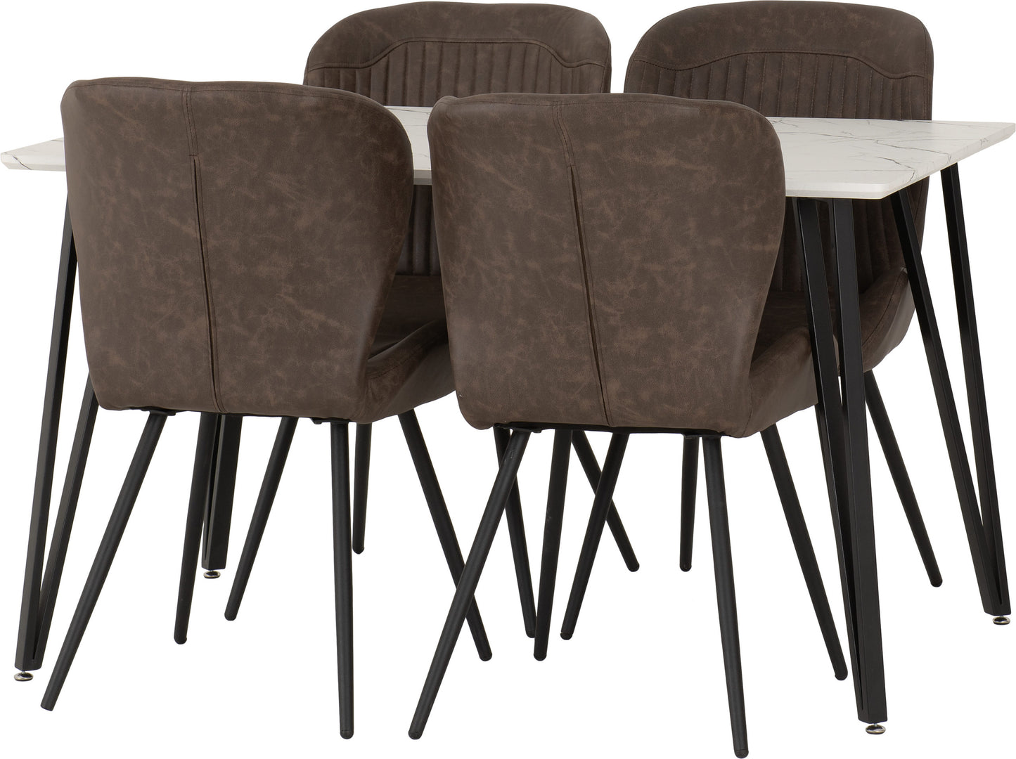 Marlow & Quebec Dining Set (X4 Chairs) - White Marble/Brown Pu