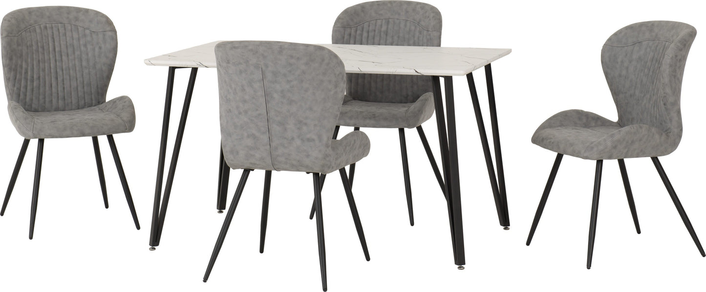 Marlow & Quebec Dining Set (X4 Chairs) - White Marble/Grey Pu