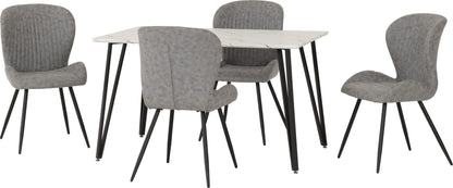 Marlow & Quebec Dining Set (X4 Chairs) - White Marble/Grey Pu