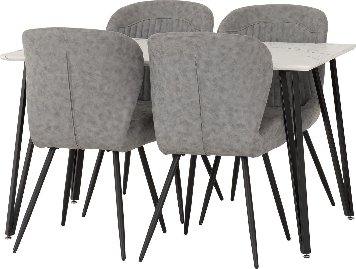 Marlow & Quebec Dining Set (X4 Chairs) - White Marble/Grey Pu