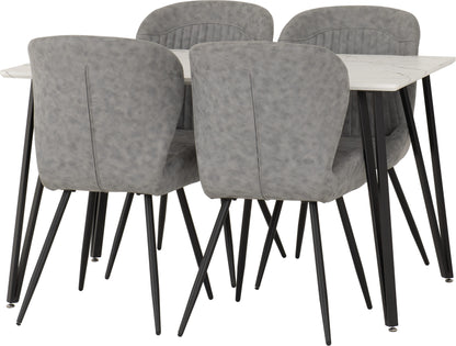 Marlow & Quebec Dining Set (X4 Chairs) - White Marble/Grey Pu
