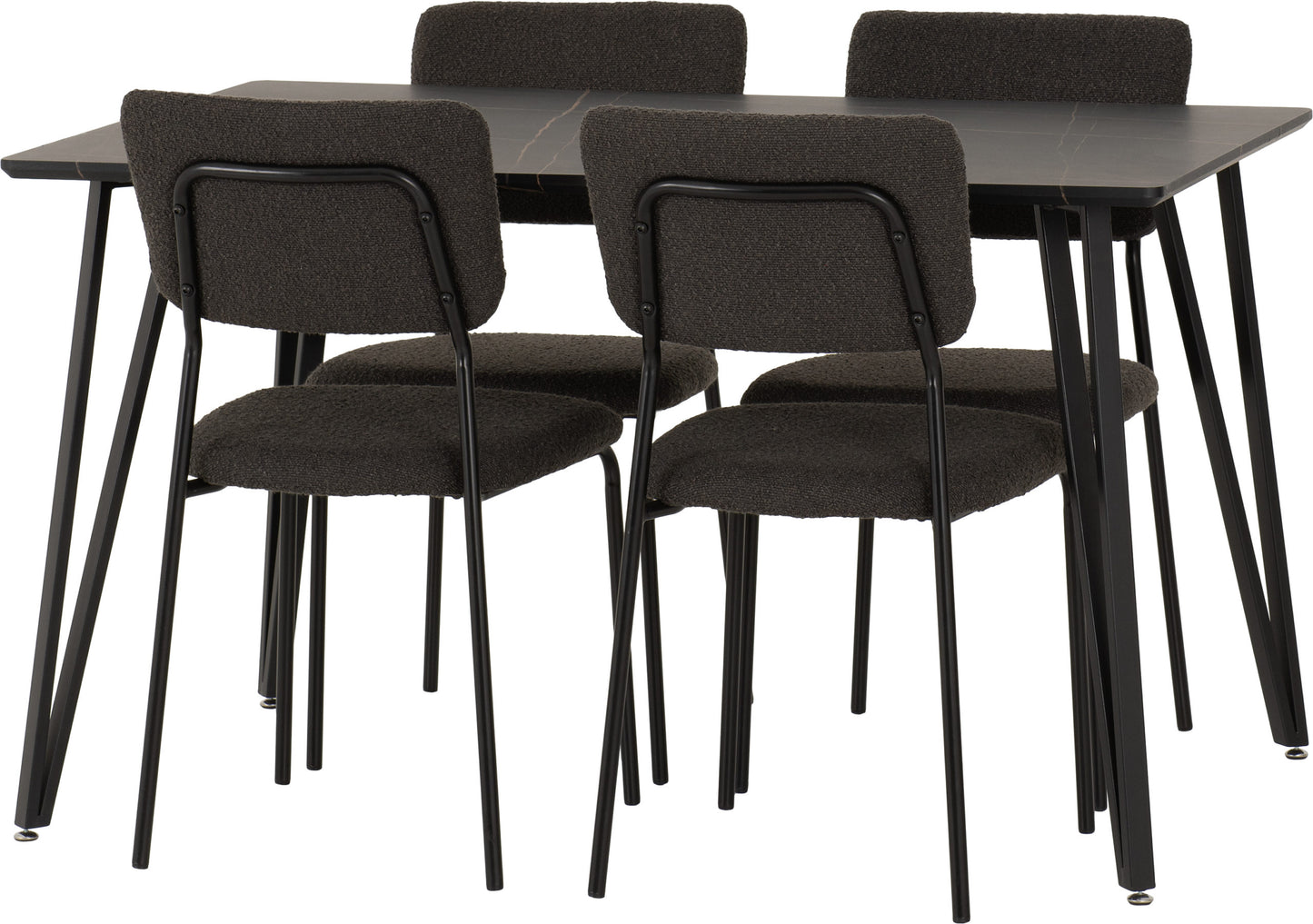 Marlow & Sheldon Dining Set (X4 Chairs) - Black Marble/Grey Boucle Fabric