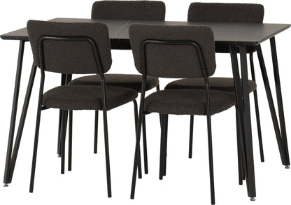Marlow & Sheldon Dining Set (X4 Chairs) - Black Marble/Grey Boucle Fabric