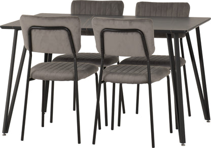 Marlow & Sheldon Dining Set (X4 Chairs) - Black Marble/Grey Velvet Fabric