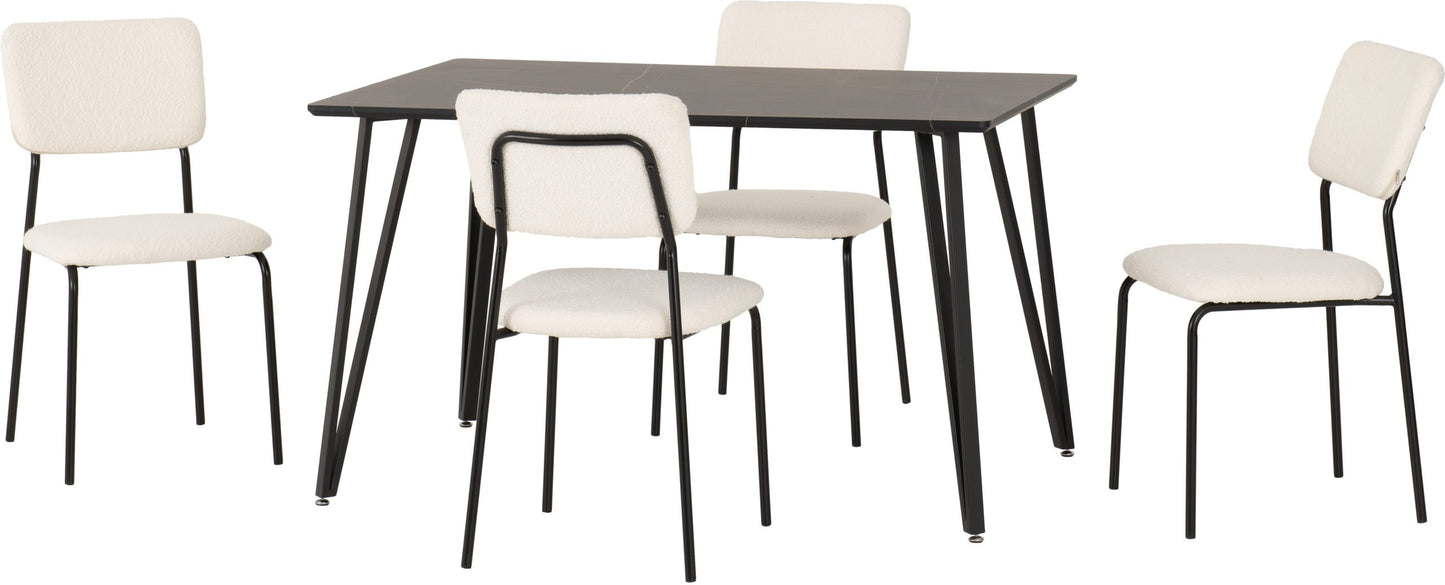Marlow & Sheldon Dining Set (X4 Chairs) - Black Marble/Ivory Boucle Fabric