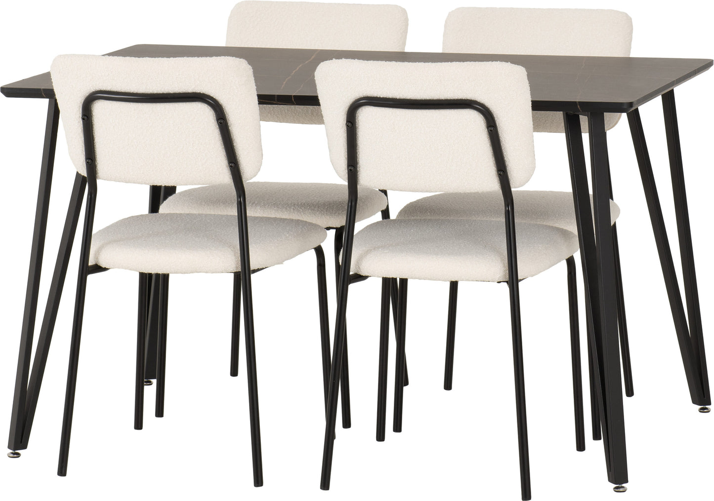 Marlow & Sheldon Dining Set (X4 Chairs) - Black Marble/Ivory Boucle Fabric