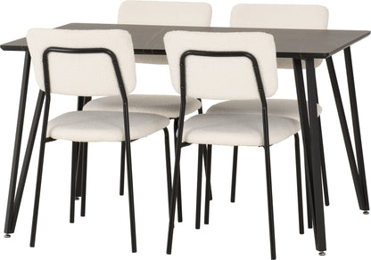 Marlow & Sheldon Dining Set (X4 Chairs) - Black Marble/Ivory Boucle Fabric