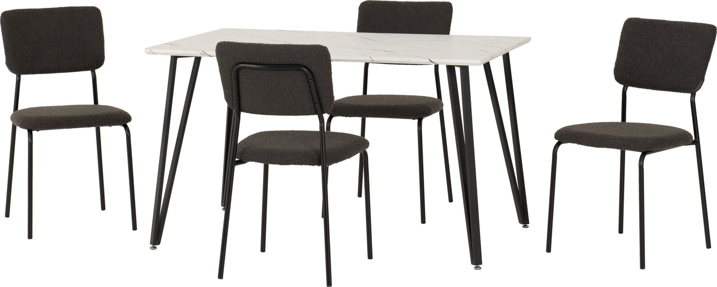 Marlow & Sheldon Dining Set (X4 Chairs) - White Marble/Grey Boucle Fabric