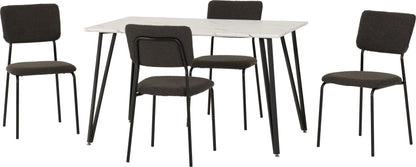Marlow & Sheldon Dining Set (X4 Chairs) - White Marble/Grey Boucle Fabric