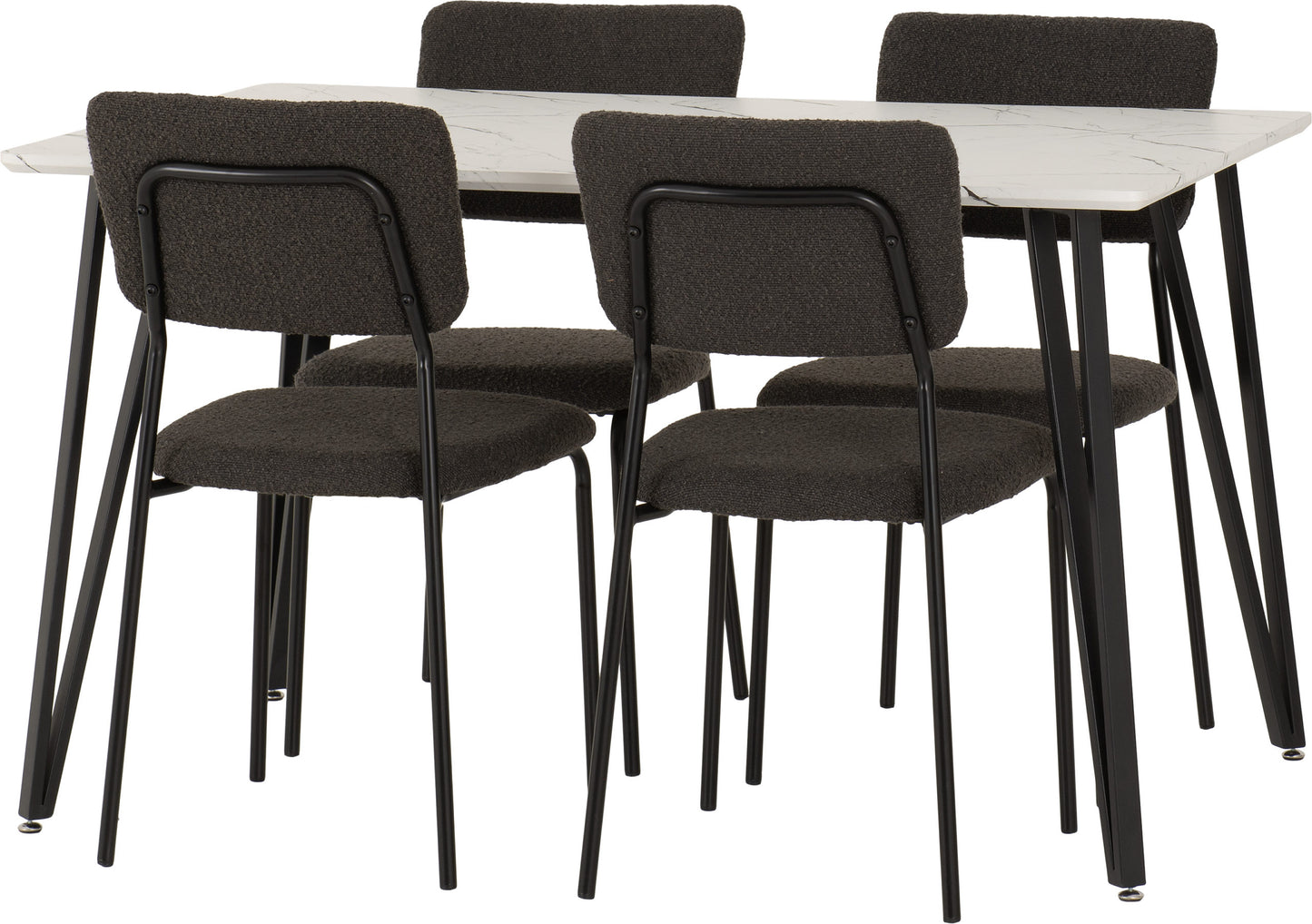 Marlow & Sheldon Dining Set (X4 Chairs) - White Marble/Grey Boucle Fabric