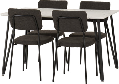Marlow & Sheldon Dining Set (X4 Chairs) - White Marble/Grey Boucle Fabric