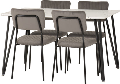 Marlow & Sheldon Dining Set (X4 Chairs) - White Marble/Grey Velvet Fabric