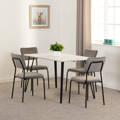 Marlow & Sheldon Dining Set (X4 Chairs) - White Marble/Grey Velvet Fabric