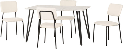 Marlow & Sheldon Dining Set (X4 Chairs) - White Marble/Ivory Boucle Fabric