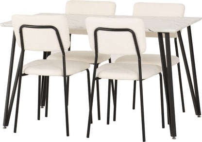 Marlow & Sheldon Dining Set (X4 Chairs) - White Marble/Ivory Boucle Fabric