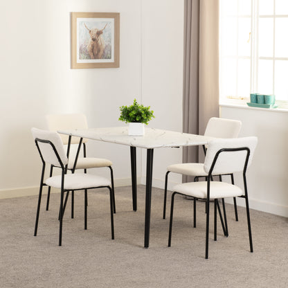Marlow & Sheldon Dining Set (X4 Chairs) - White Marble/Ivory Boucle Fabric