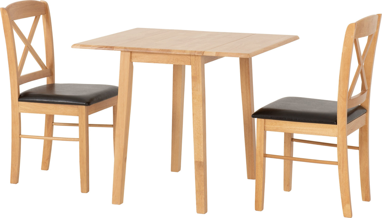 Mason Double Drop Leaf Dining Set (X2 Chairs) - Oak Varnish/Brown Pu