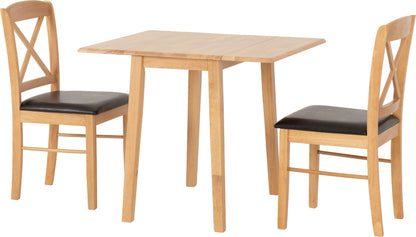 Mason Double Drop Leaf Dining Set (X2 Chairs) - Oak Varnish/Brown Pu