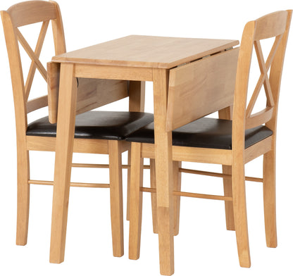 Mason Double Drop Leaf Dining Set (X2 Chairs) - Oak Varnish/Brown Pu