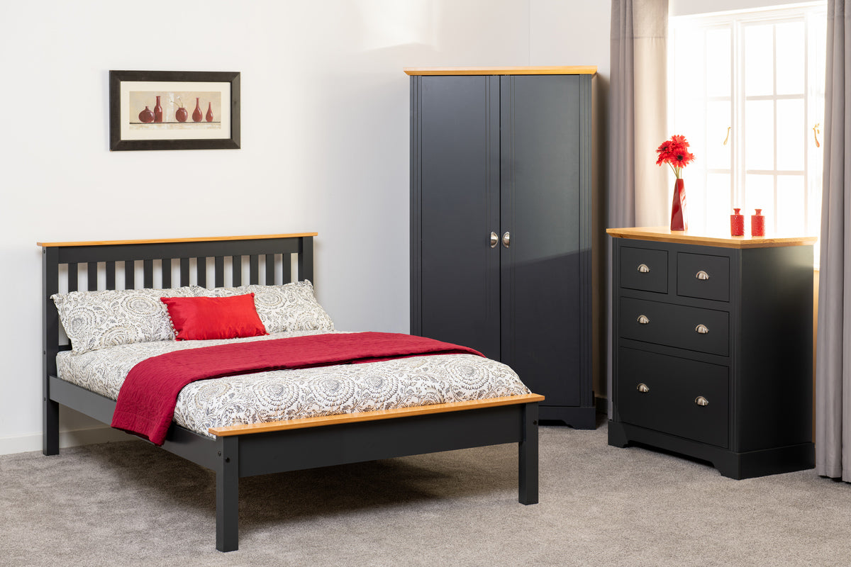 Monaco 4'6" Low End Bed - Dark Grey/Oak Effect