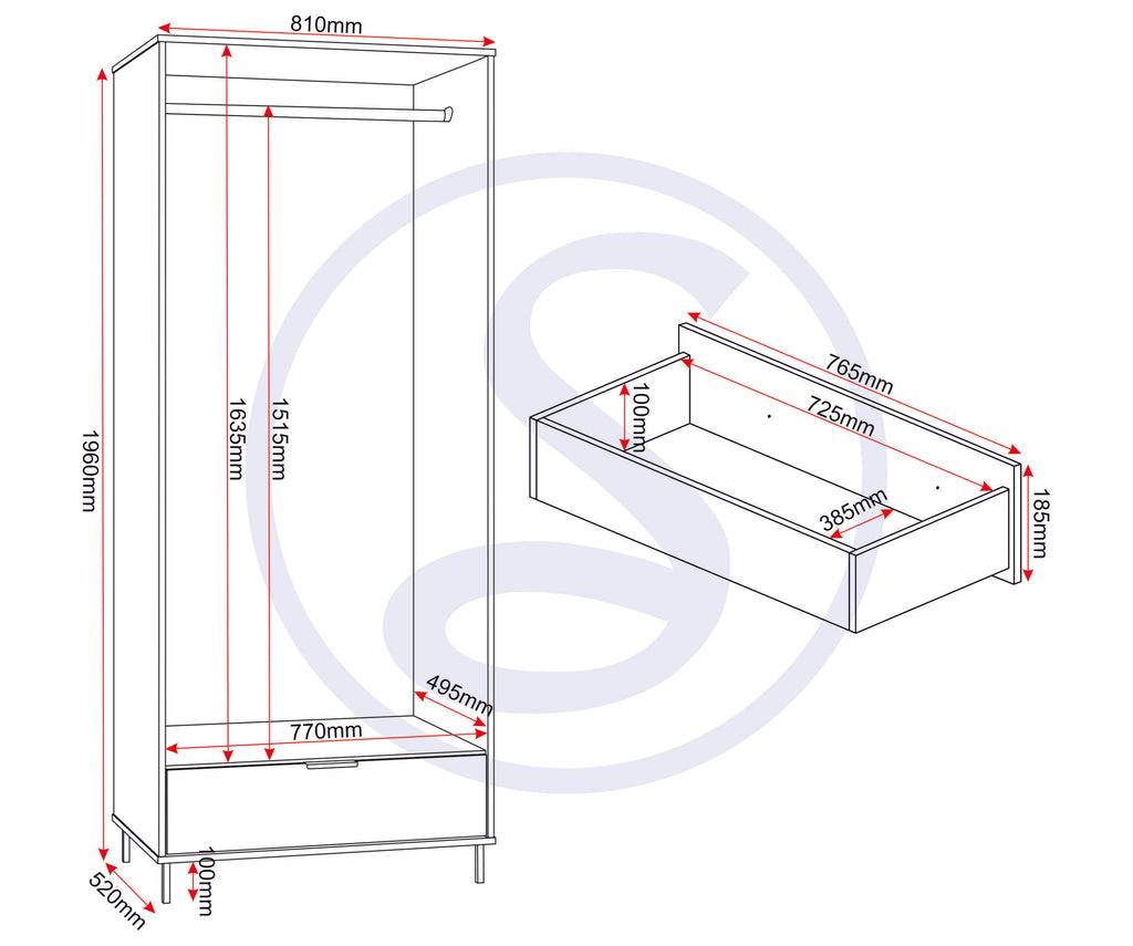 Madrid 2 Door 1 Drawer Wardrobe - Grey/White Gloss