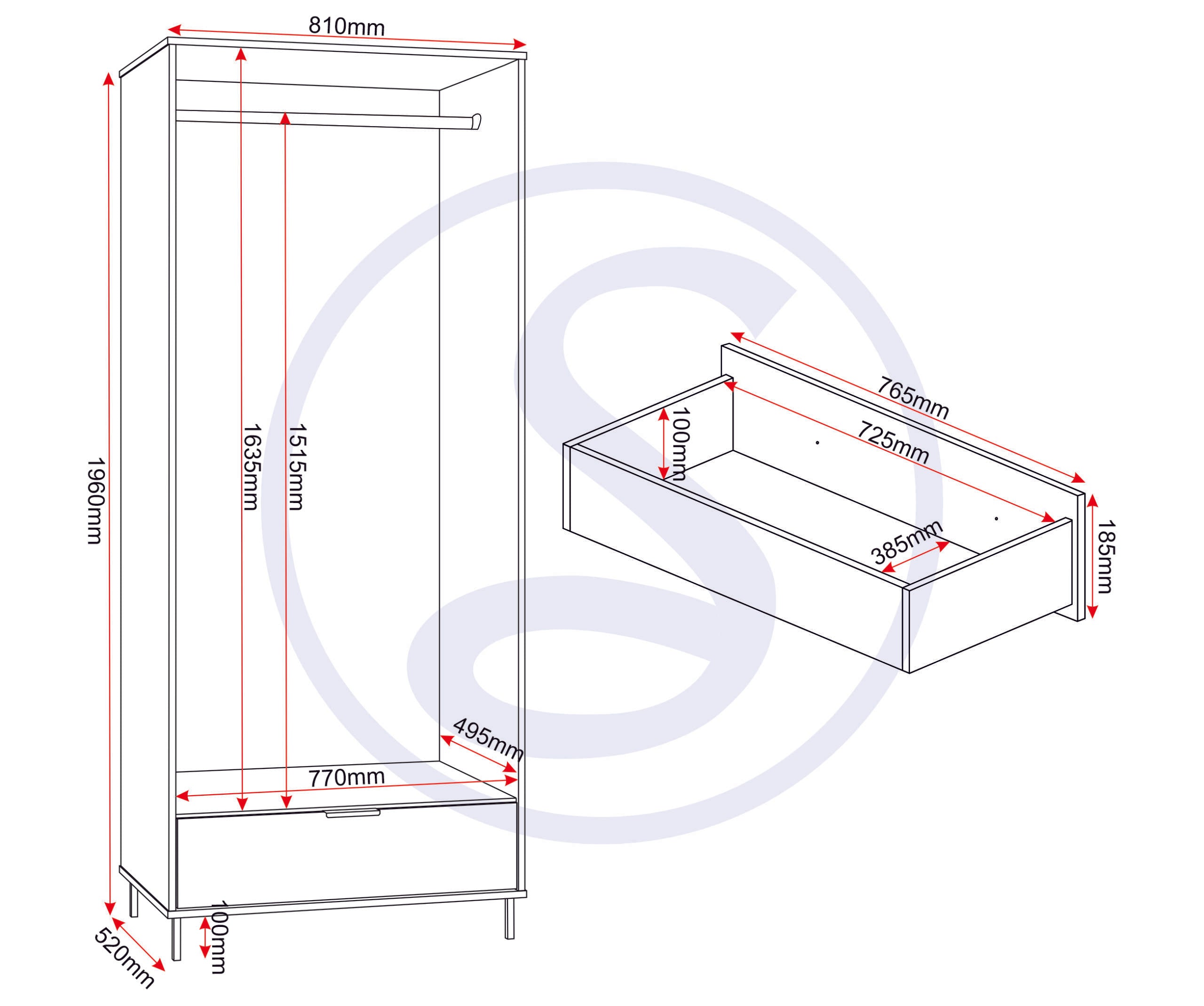 Madrid 2 Door 1 Drawer Wardrobe - Grey/White Gloss