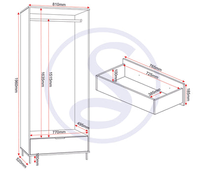 Madrid 2 Door 1 Drawer Wardrobe - Grey/White Gloss