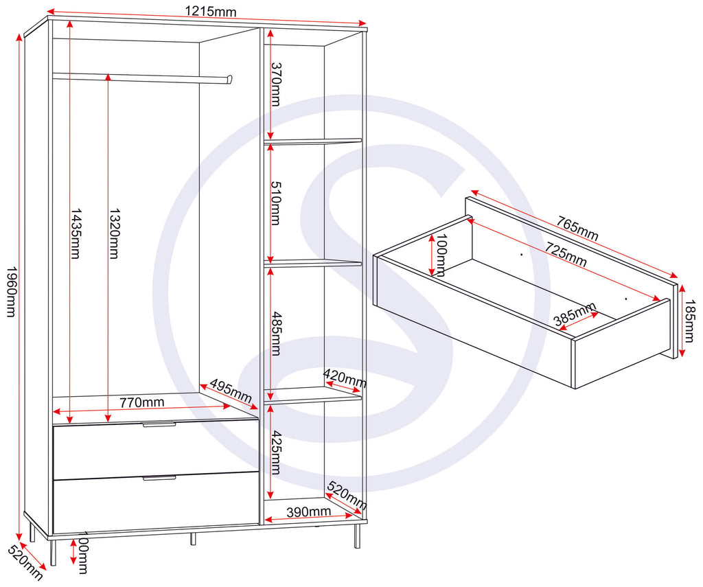 Madrid 3 Door 2 Drawer Wardrobe - Grey/White Gloss