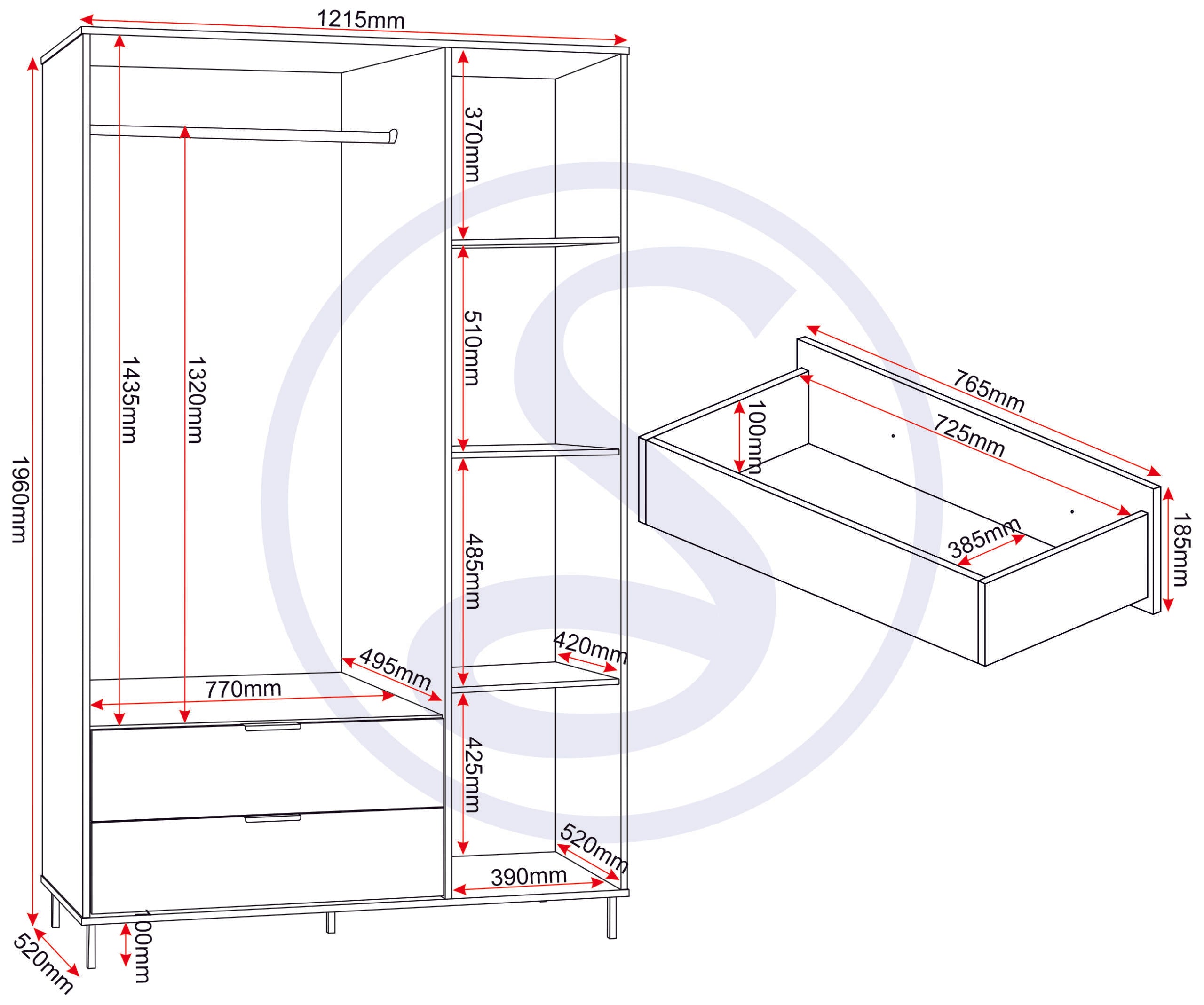 Madrid 3 Door 2 Drawer Wardrobe - Grey/White Gloss
