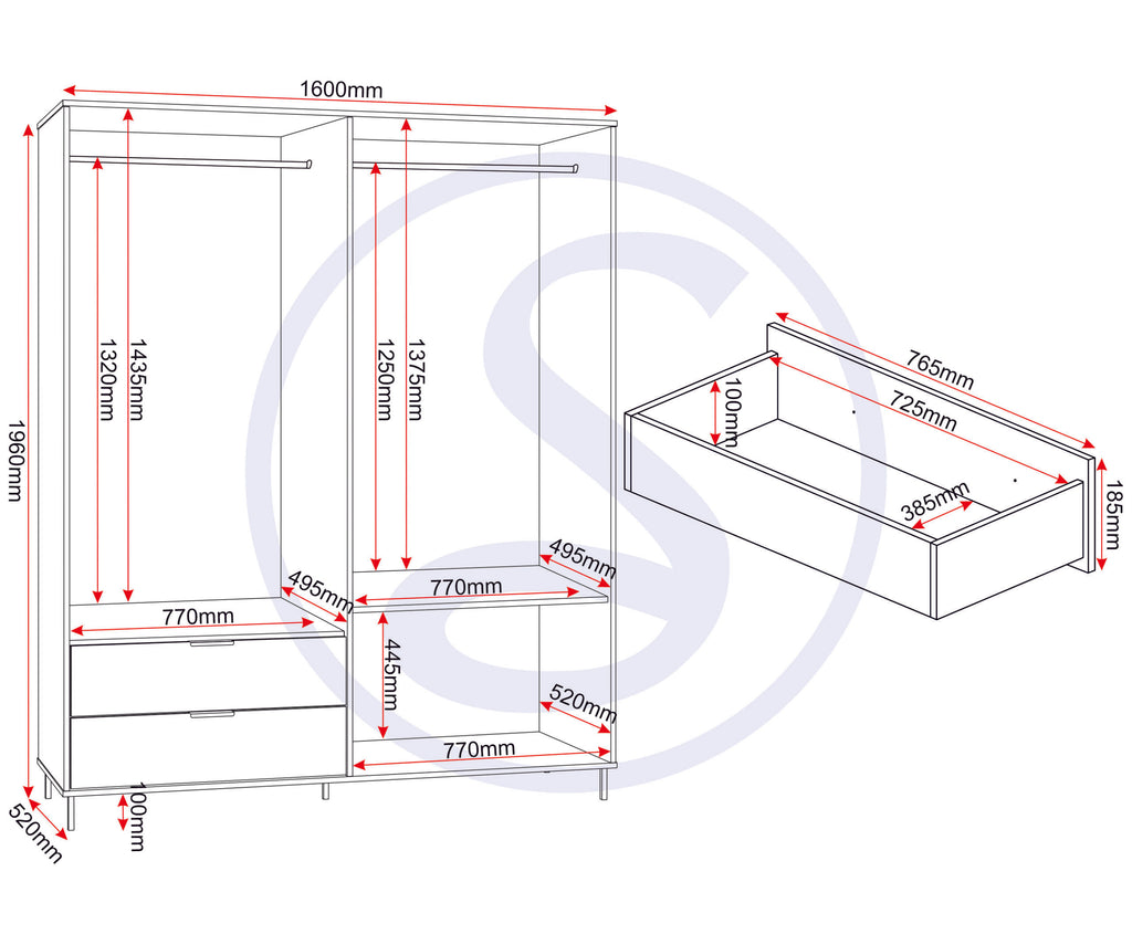 Madrid 4 Door 2 Drawer Wardrobe - Grey/White Gloss