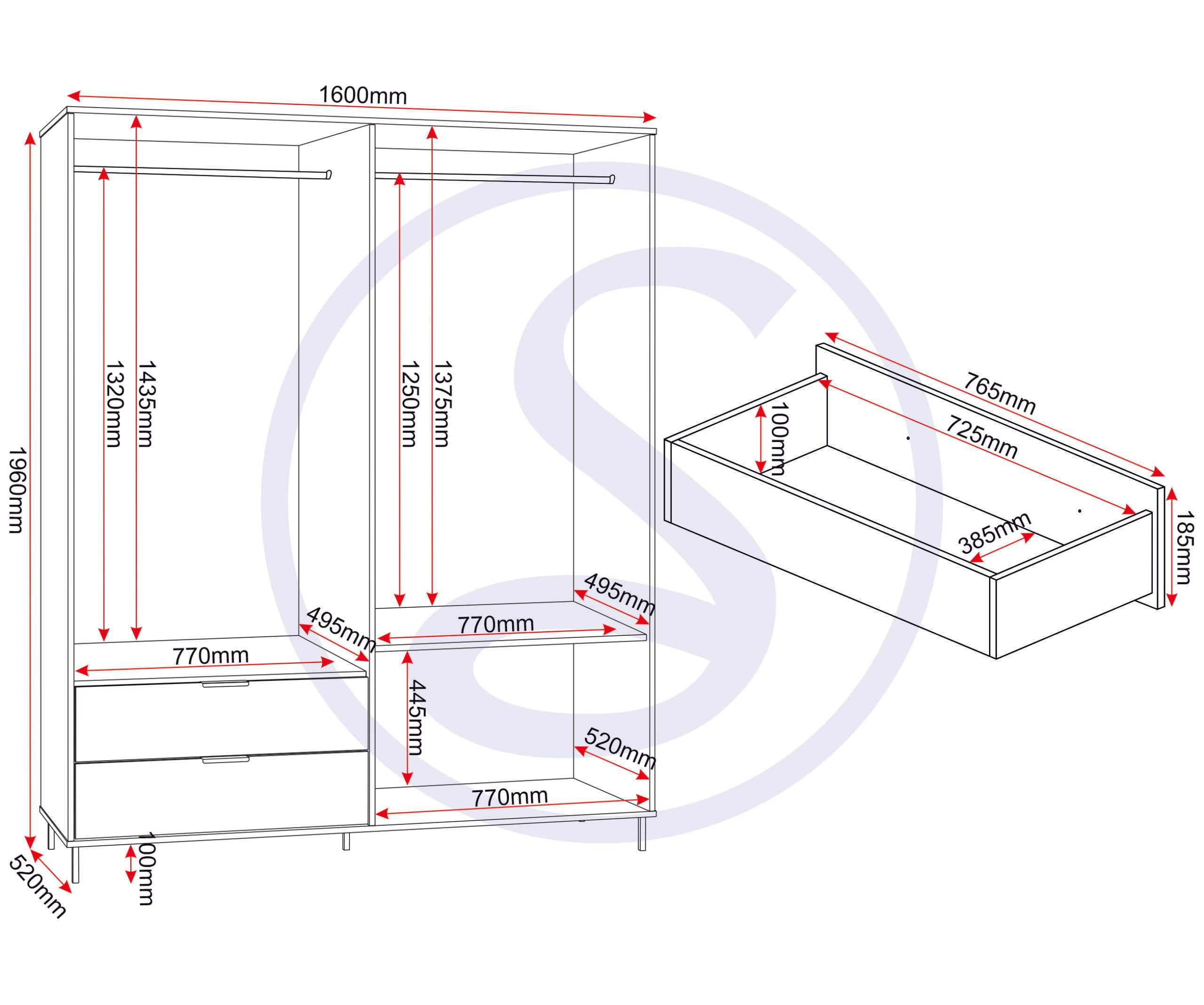 Madrid 4 Door 2 Drawer Wardrobe - Grey/White Gloss