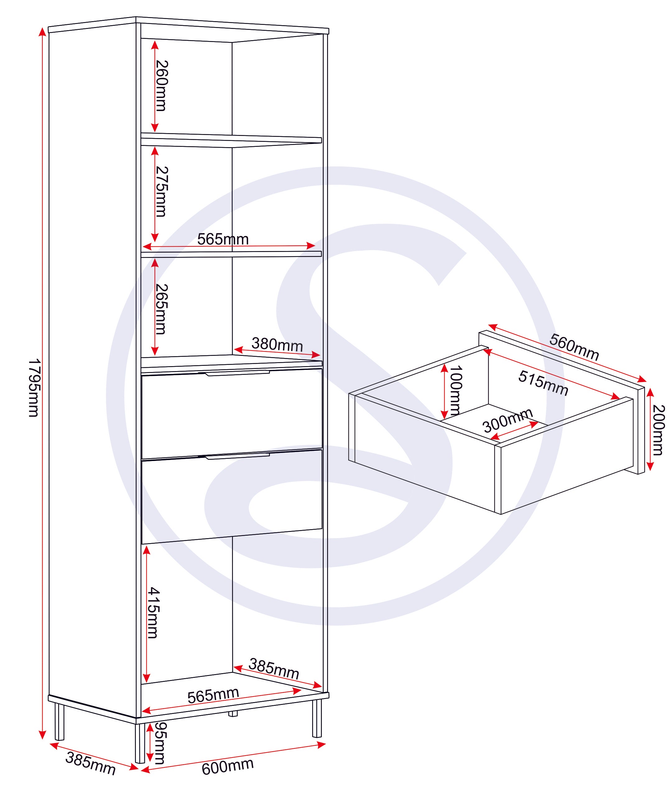 Madrid Bookcase - Black/Acacia Effect
