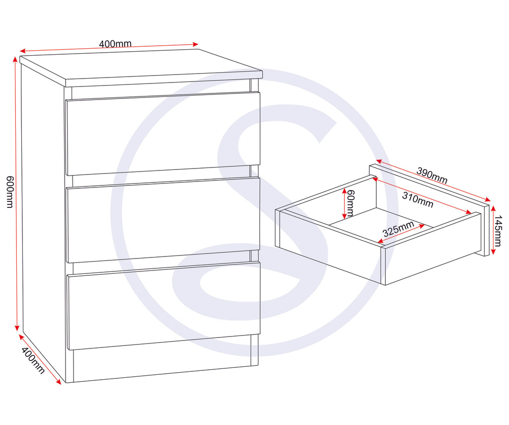 Malvern 3 Drawer Bedside - Grey