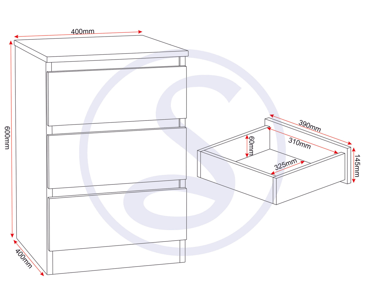 Malvern 3 Drawer Bedside - Grey